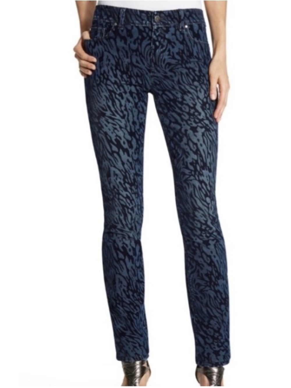 Chico's Platinum Velvet Flocked Animal Print Jeans Size 14